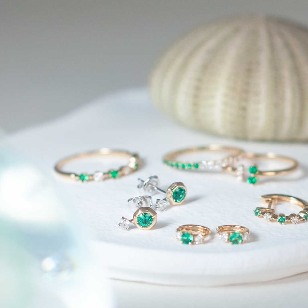 Mori emerald diamond studs